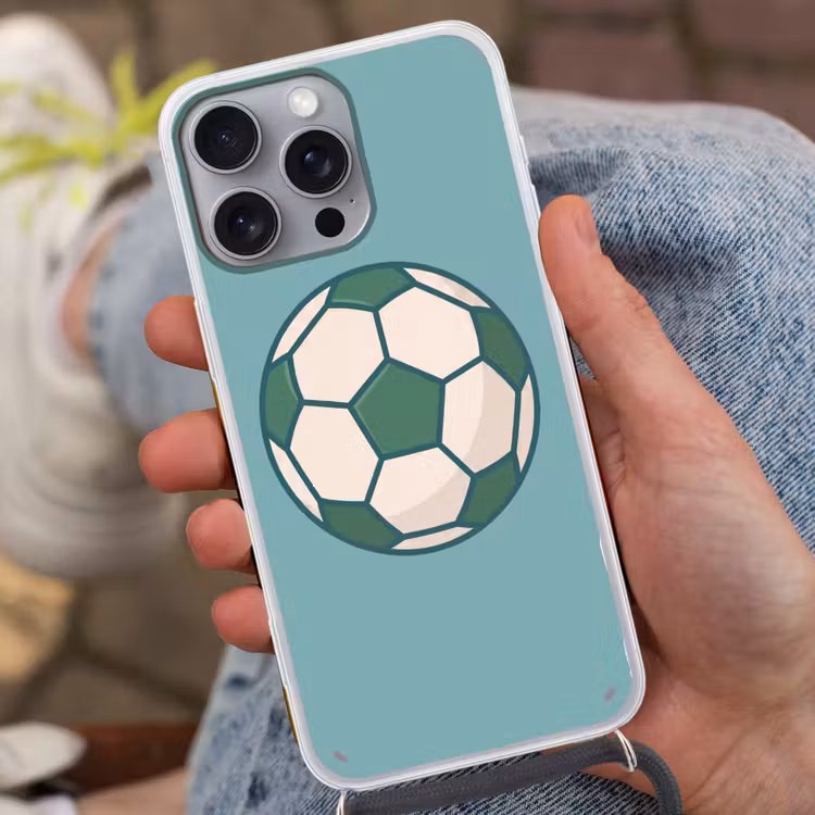 Telefoonhoesje met koord - Voetbal - Geometrisch - Sport - Illustratie - Blauwgroen — 2