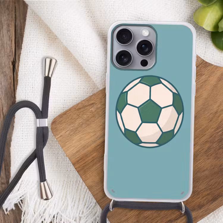 Telefoonhoesje met koord - Voetbal - Geometrisch - Sport - Illustratie - Blauwgroen — 3