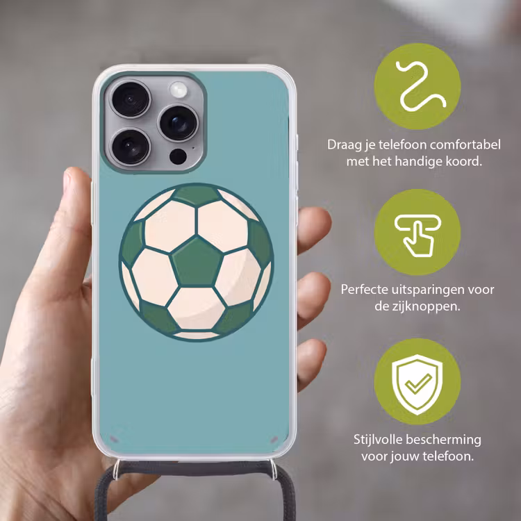 Telefoonhoesje met koord - Voetbal - Geometrisch - Sport - Illustratie - Blauwgroen — 4
