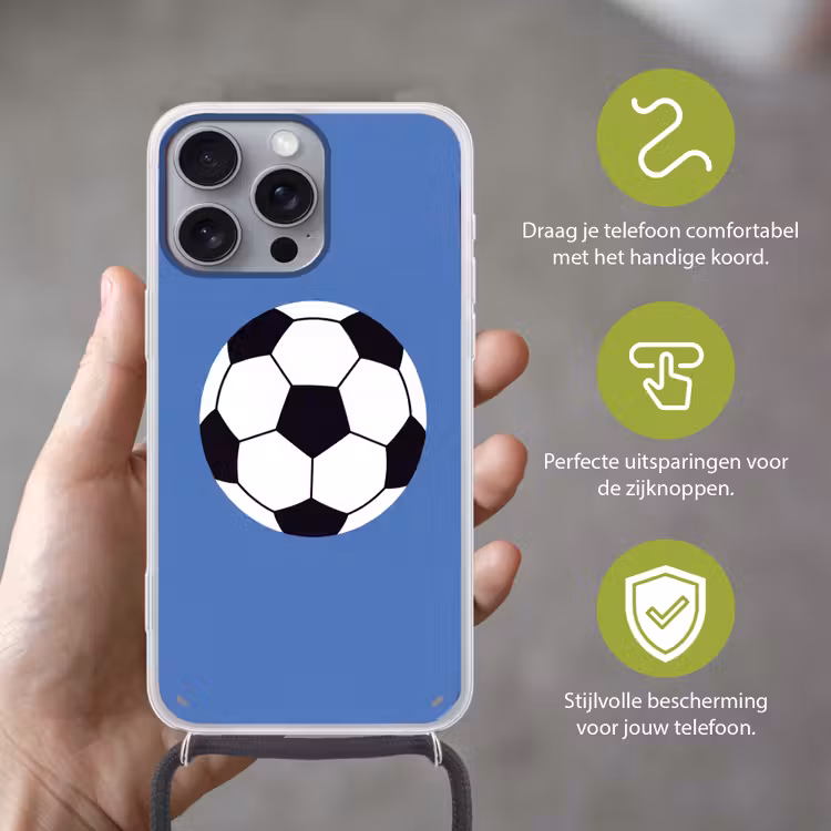 Telefoonhoesje met koord - Voetbal - Zwart-wit - Sport - Illustratie - Blauw — 4