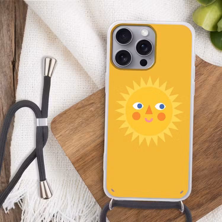Telefoonhoesje met koord - Zon - Gezicht - Zomer - Illustratie - Geel — 3