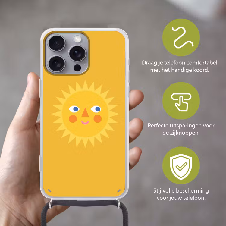 Telefoonhoesje met koord - Zon - Gezicht - Zomer - Illustratie - Geel — 4