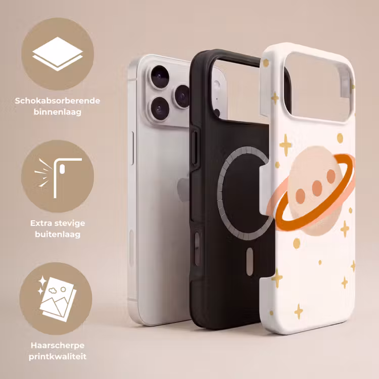 Telefoonhoesje Toughcase - Planeet - Ringen - Ruimte - Illustratie - Beige — 3