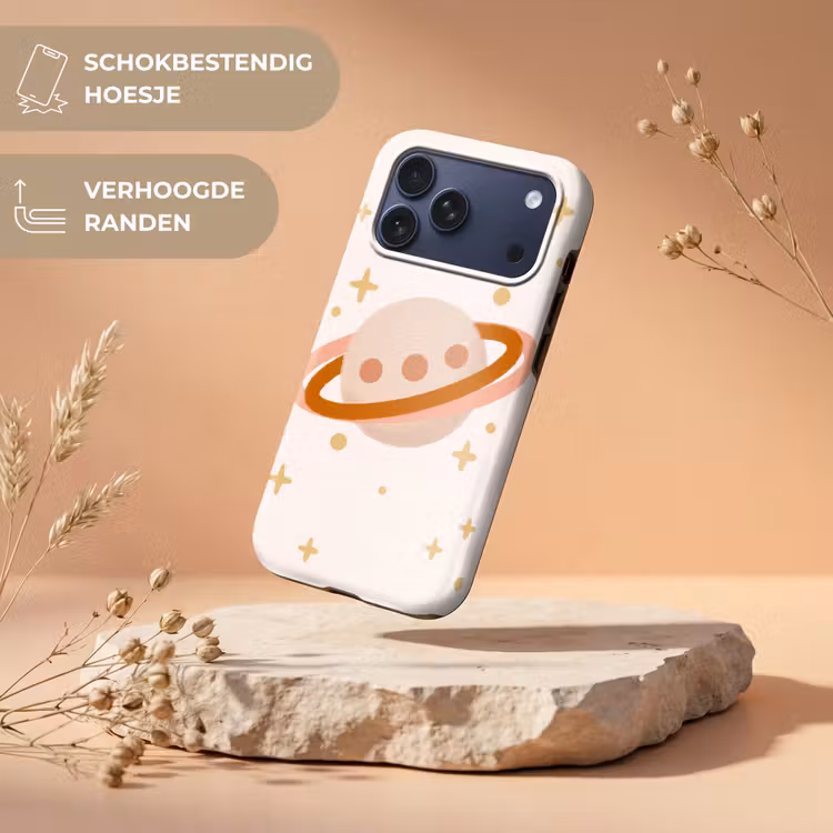 Telefoonhoesje Toughcase - Planeet - Ringen - Ruimte - Illustratie - Beige — 5