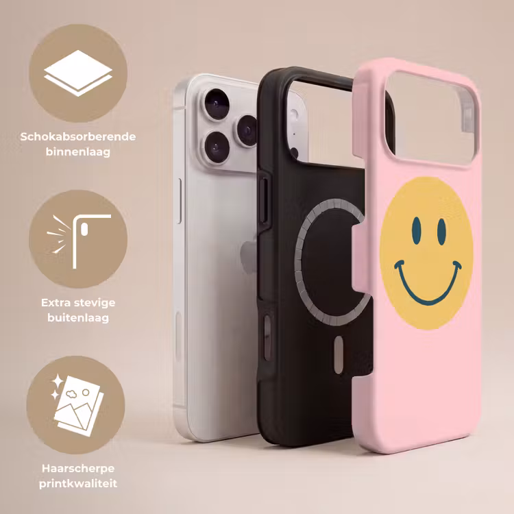 Telefoonhoesje Toughcase - Smiley - Geel - Roze - Symbool - Minimalistisch — 3