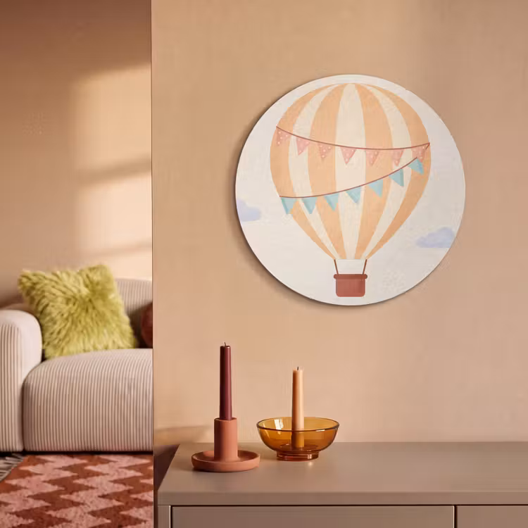 Akoestisch schilderij rond - Luchtballon - Wolken - Illustratie - Zacht - Kinderkamer — 2