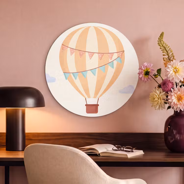 Akoestisch schilderij rond - Luchtballon - Wolken - Illustratie - Zacht - Kinderkamer — 6