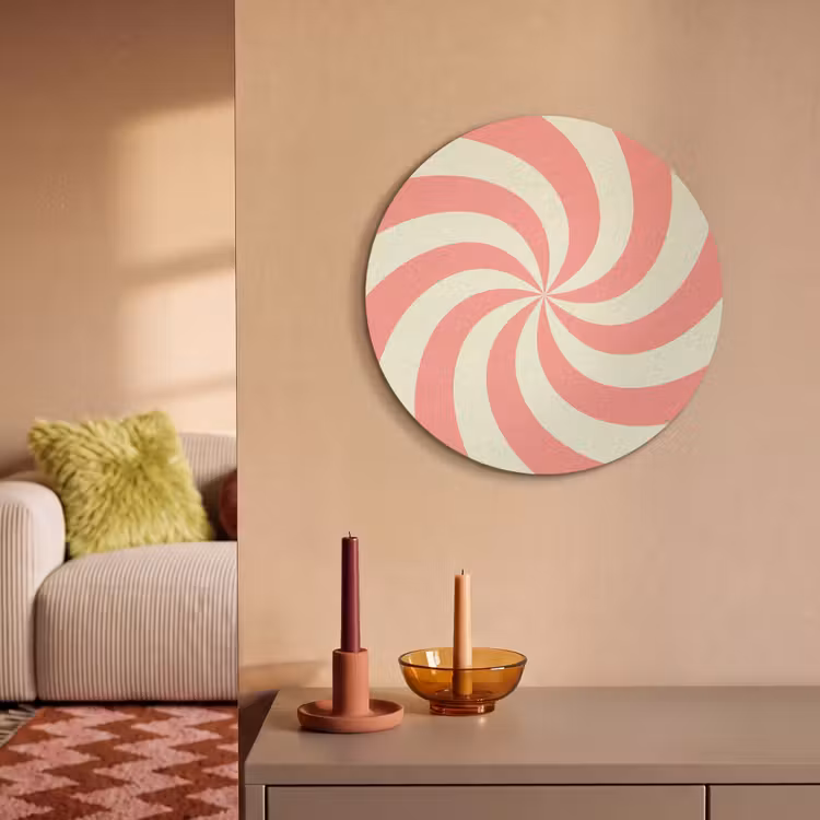 Akoestisch schilderij rond - Spiraal - Patroon - Abstract - Roze - Beige — 2