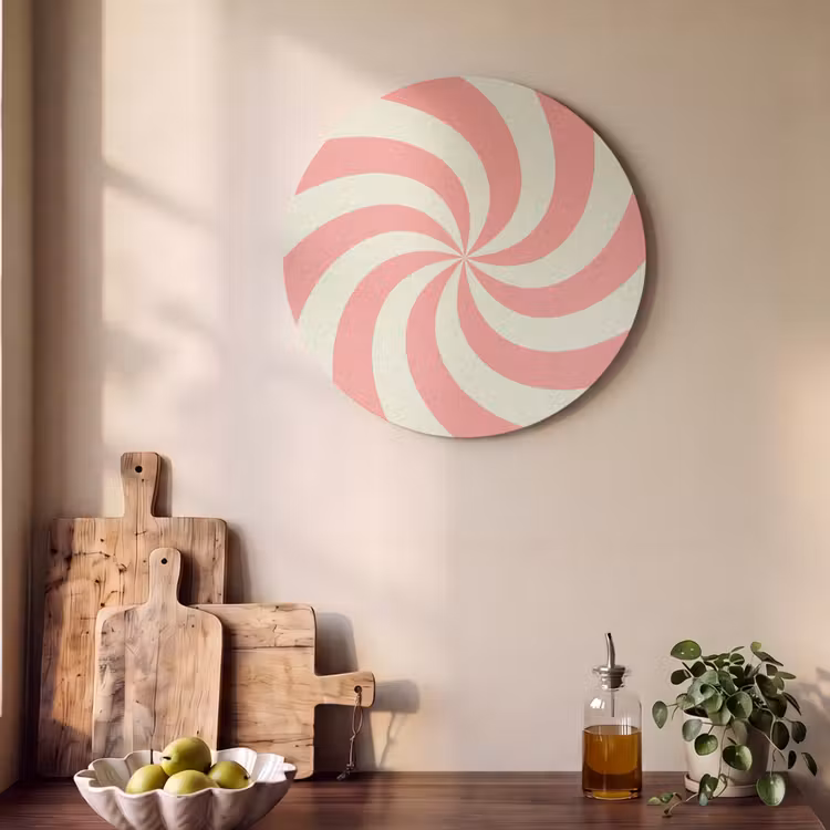 Akoestisch schilderij rond - Spiraal - Patroon - Abstract - Roze - Beige — 4