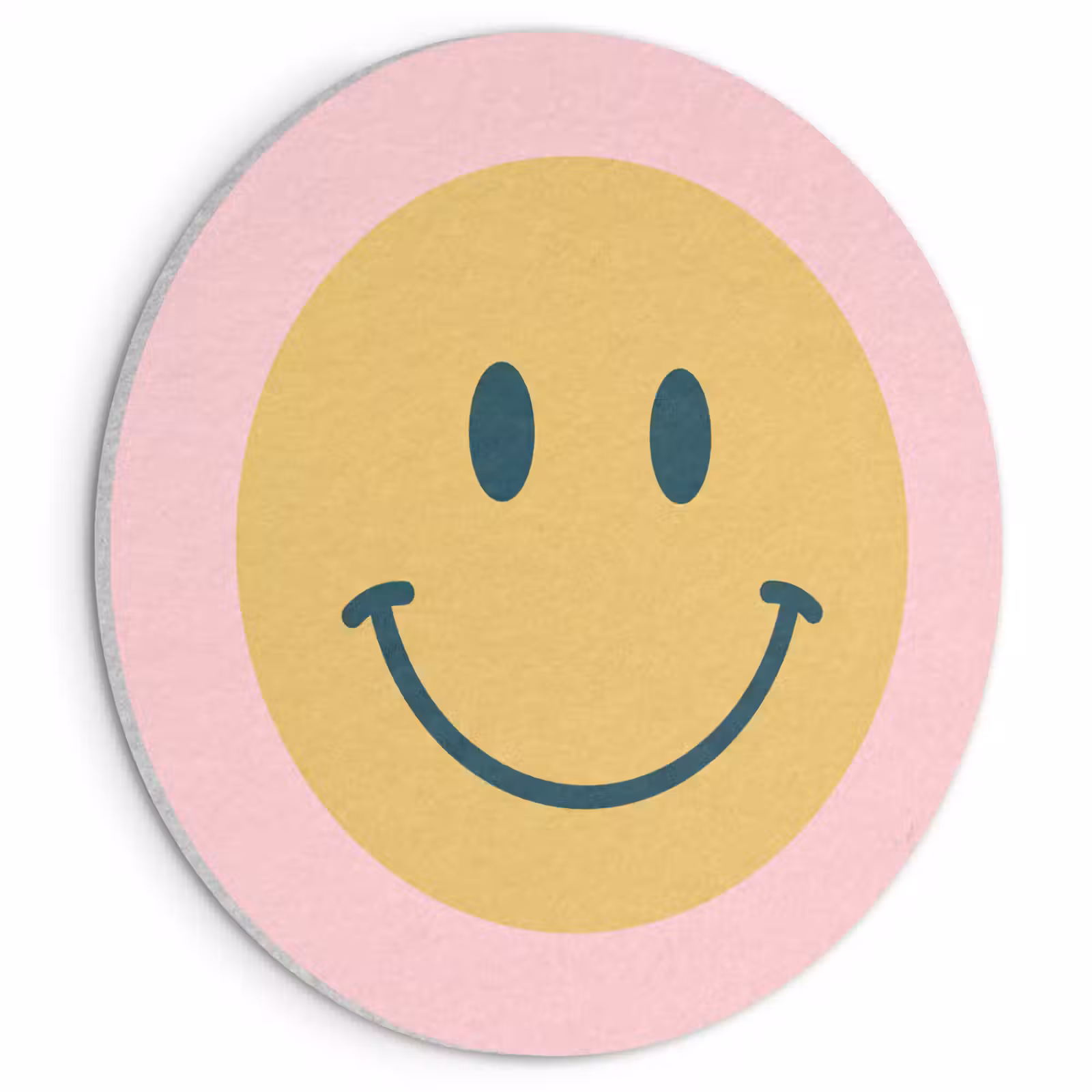 Akoestisch schilderij rond - Smiley - Geel - Roze - Symbool - Minimalistisch — 1