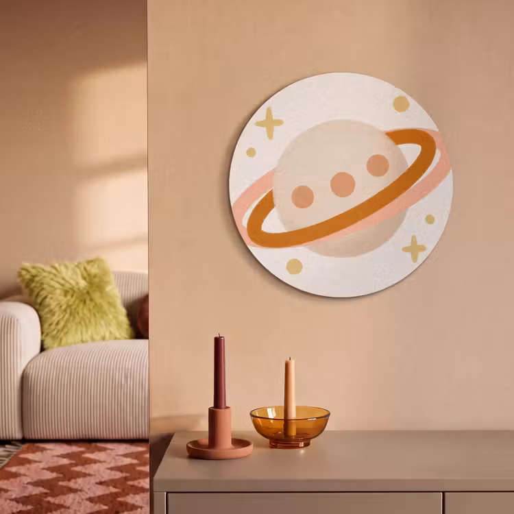 Akoestisch schilderij rond - Planeet - Ringen - Ruimte - Illustratie - Beige — 2