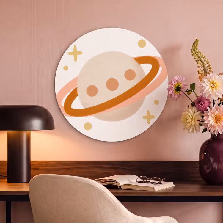 Akoestisch schilderij rond - Planeet - Ringen - Ruimte - Illustratie - Beige — 6