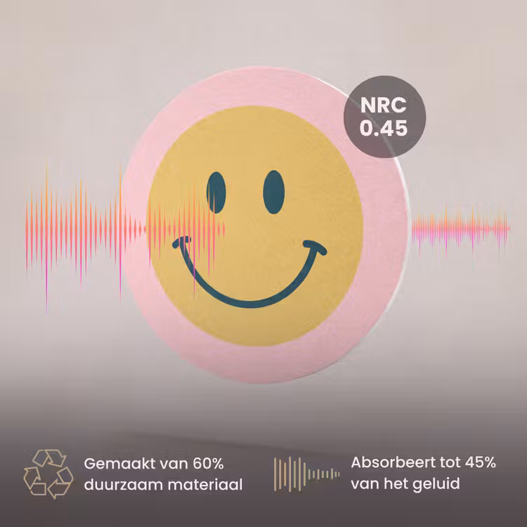 Akoestisch schilderij rond - Smiley - Geel - Roze - Symbool - Minimalistisch — 3