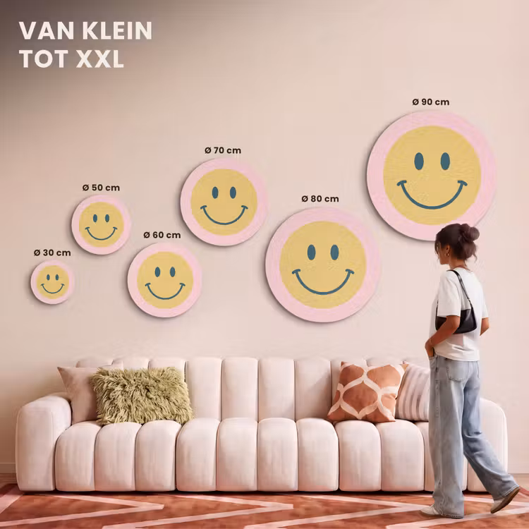 Akoestisch schilderij rond - Smiley - Geel - Roze - Symbool - Minimalistisch — 7