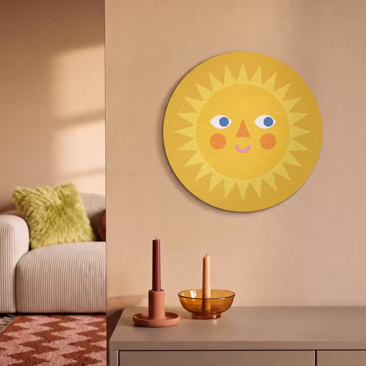 Akoestisch schilderij rond - Zon - Gezicht - Zomer - Illustratie - Geel — 2