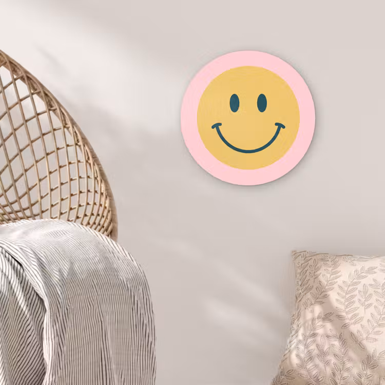 Wandcirkel - Glas - Smiley - Geel - Roze - Symbool - Minimalistisch — 5