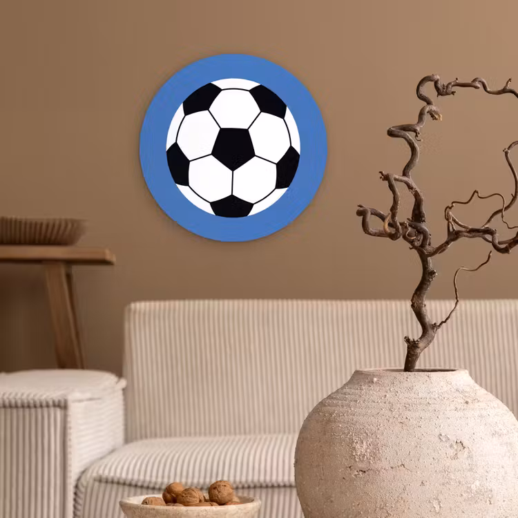 Wandcirkel - Glas - Voetbal - Zwart-wit - Sport - Illustratie - Blauw — 2