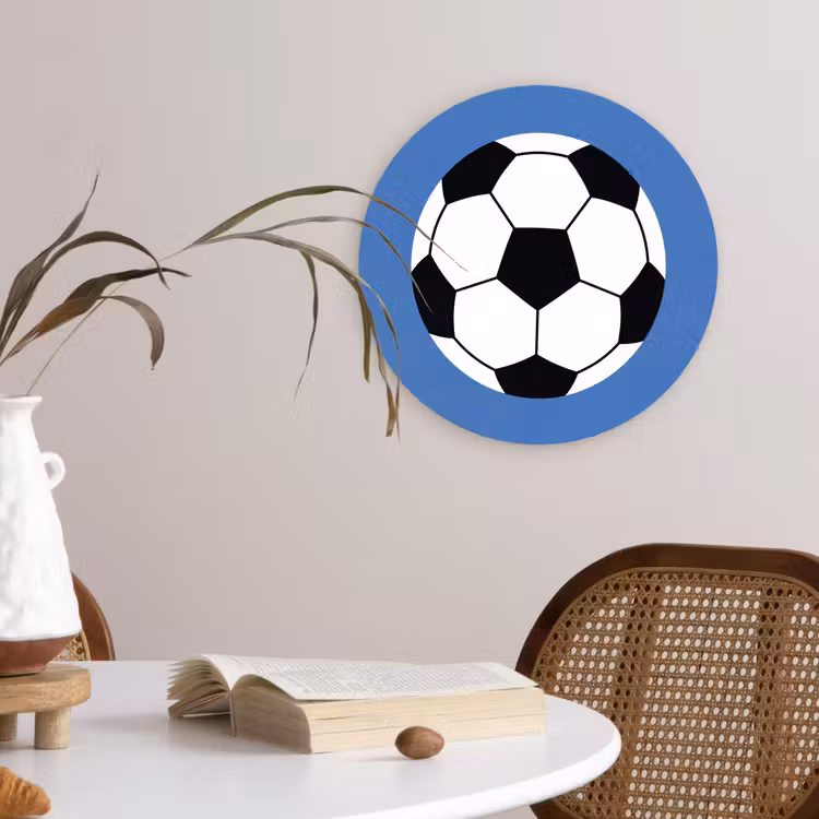 Wandcirkel - Glas - Voetbal - Zwart-wit - Sport - Illustratie - Blauw — 4