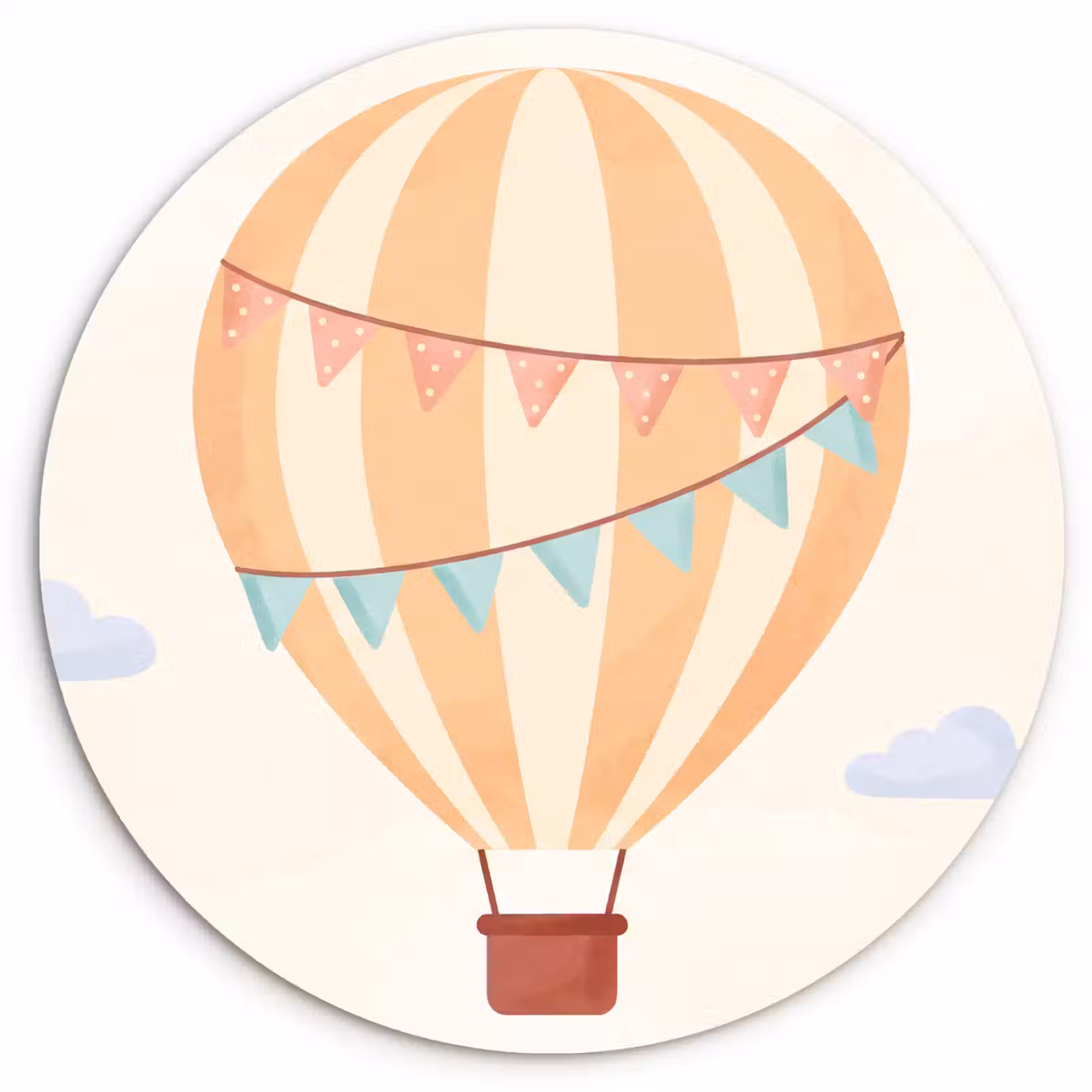Wandcirkel - Glas - Luchtballon - Wolken - Illustratie - Zacht - Kinderkamer — 1