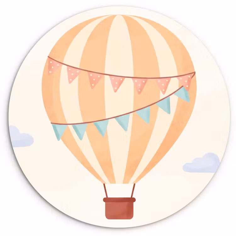 Wandcirkel - Glas - Luchtballon - Wolken - Illustratie - Zacht - Kinderkamer — 1