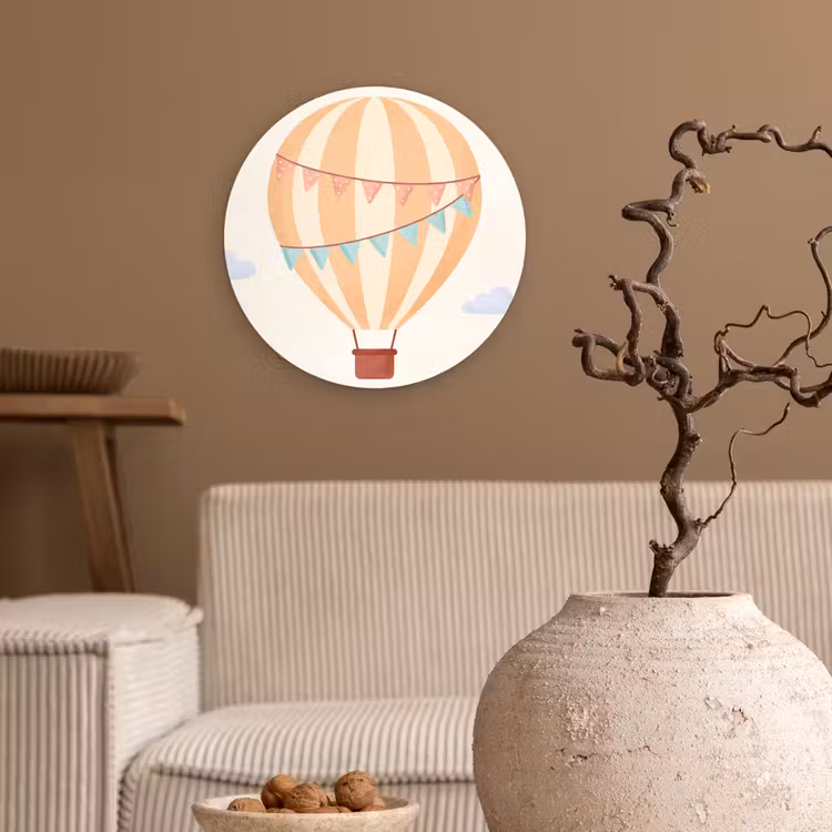 Wandcirkel - Glas - Luchtballon - Wolken - Illustratie - Zacht - Kinderkamer — 2