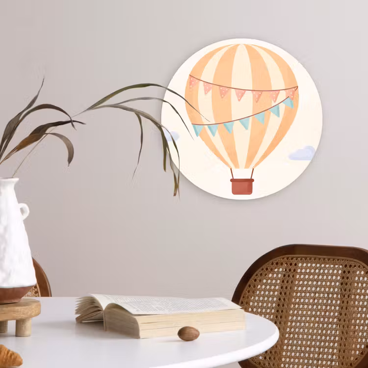 Wandcirkel - Glas - Luchtballon - Wolken - Illustratie - Zacht - Kinderkamer — 4