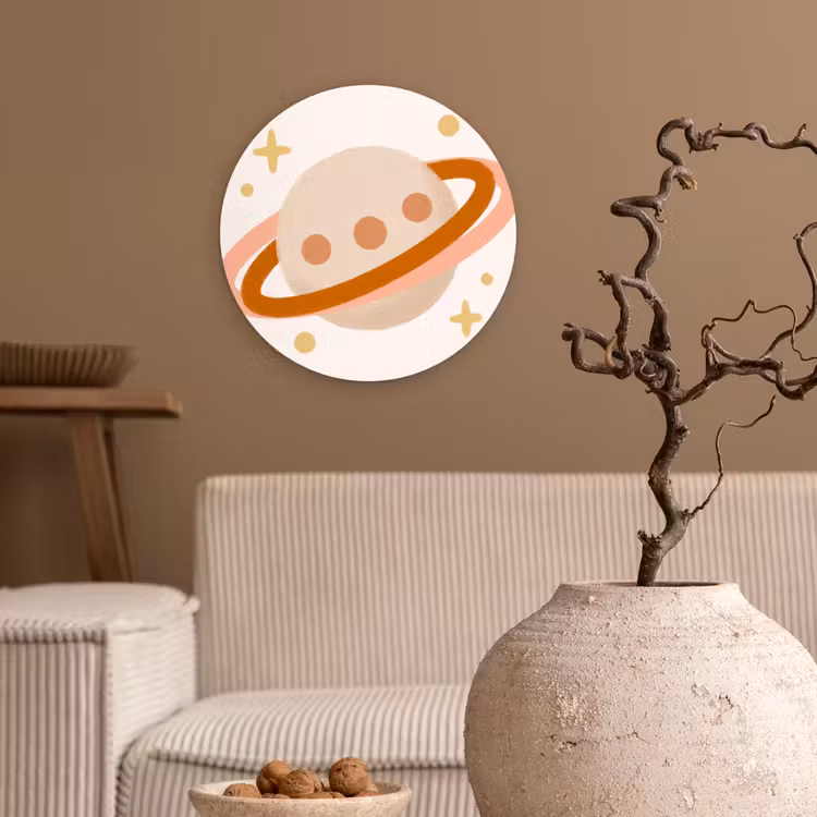 Wandcirkel - Glas - Planeet - Ringen - Ruimte - Illustratie - Beige — 2