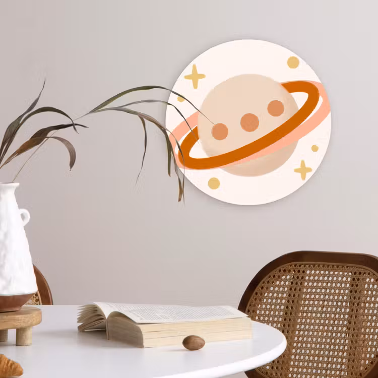 Wandcirkel - Glas - Planeet - Ringen - Ruimte - Illustratie - Beige — 4