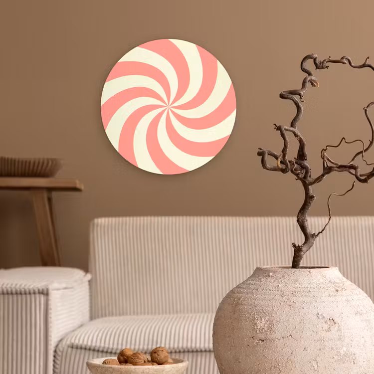 Wandcirkel - Glas - Spiraal - Patroon - Abstract - Roze - Beige — 2