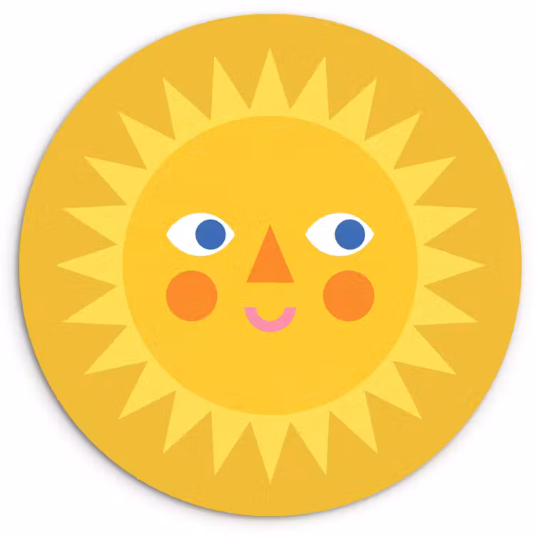 Wandcirkel - Glas - Zon - Gezicht - Zomer - Illustratie - Geel — 1