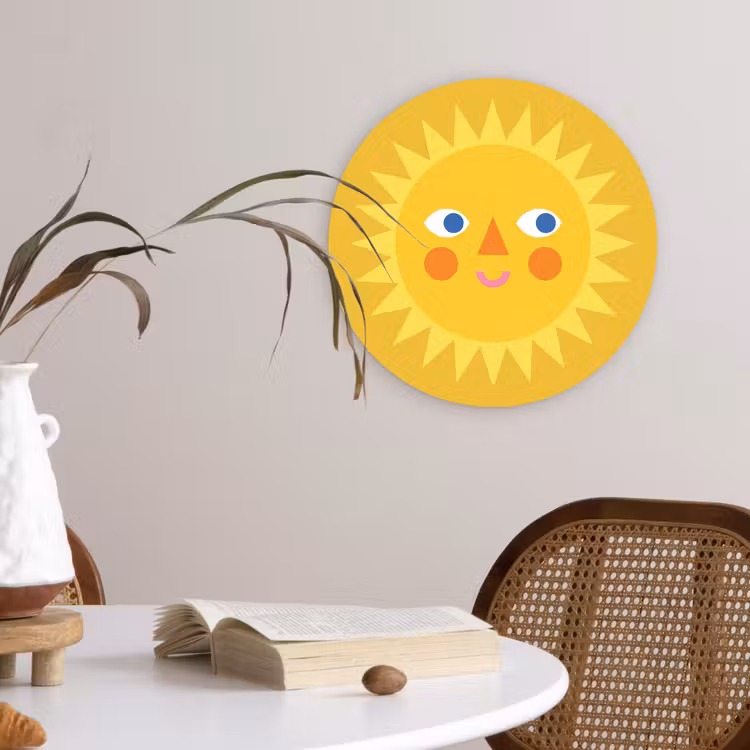 Wandcirkel - Glas - Zon - Gezicht - Zomer - Illustratie - Geel — 4