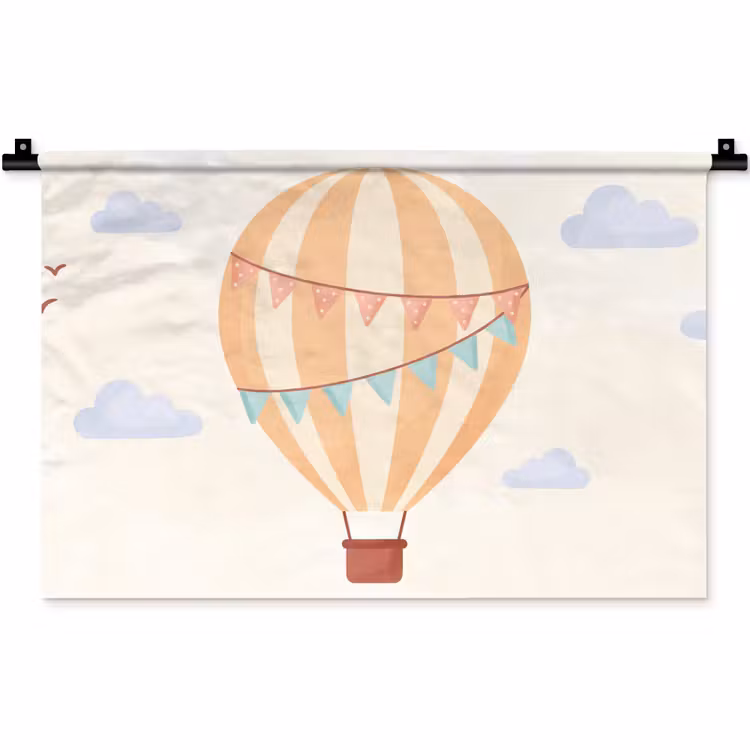 Wandkleed - Luchtballon - Wolken - Illustratie - Zacht - Kinderkamer — 1