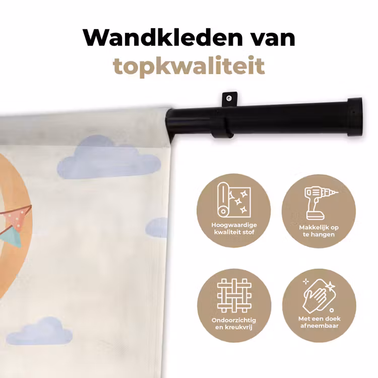 Wandkleed - Luchtballon - Wolken - Illustratie - Zacht - Kinderkamer — 3