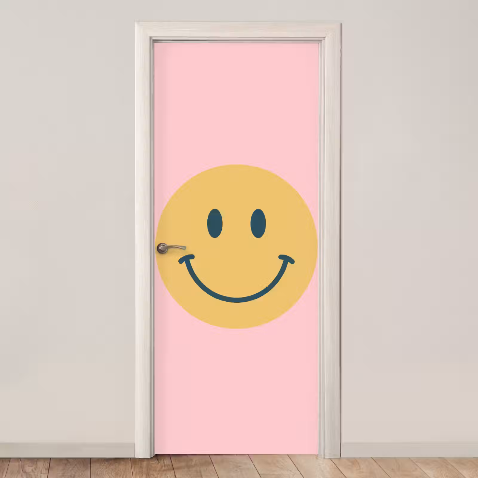 Deursticker - Smiley - Geel - Roze - Symbool - Minimalistisch — 1