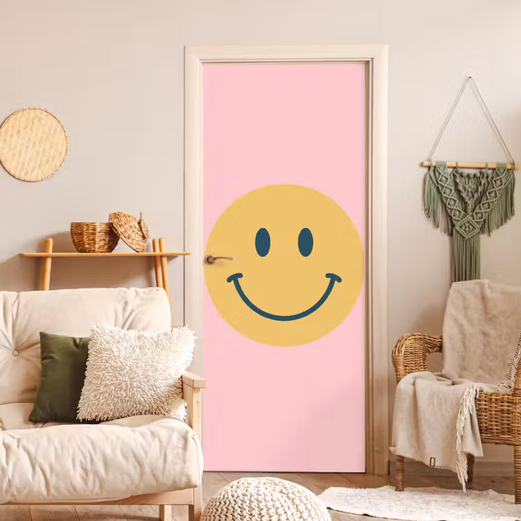 Deursticker - Smiley - Geel - Roze - Symbool - Minimalistisch — 4