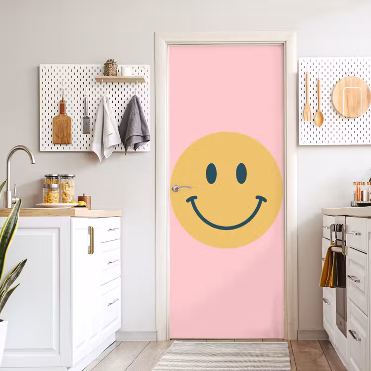 Deursticker - Smiley - Geel - Roze - Symbool - Minimalistisch — 7