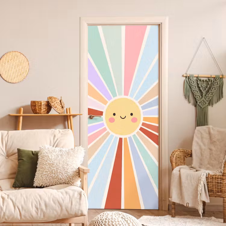 Deursticker - Zon - Stralen - Vrolijk - Kleurrijk - Abstract — 4