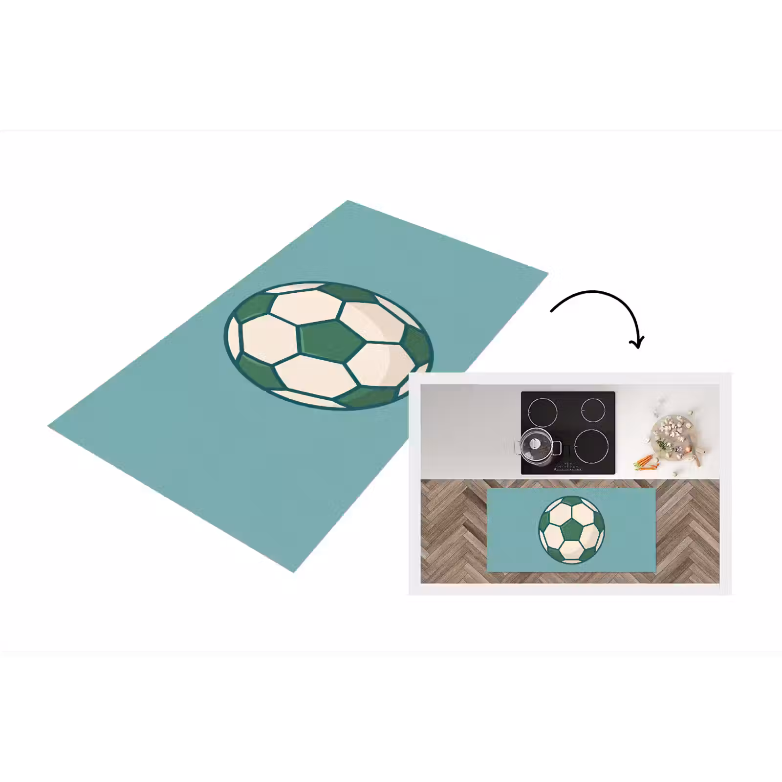 Keukenloper - Voetbal - Geometrisch - Sport - Illustratie - Blauwgroen — 1