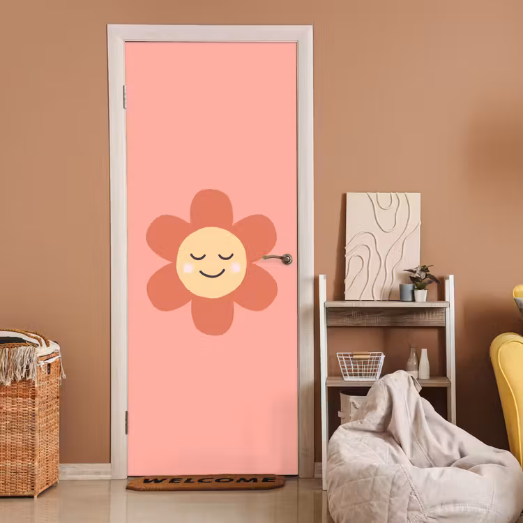 Deursticker - Bloemen - Tekenfilm - Kind - Roze — 2