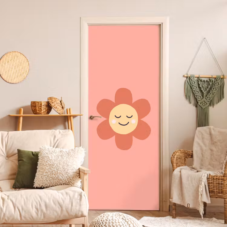 Deursticker - Bloemen - Tekenfilm - Kind - Roze — 4