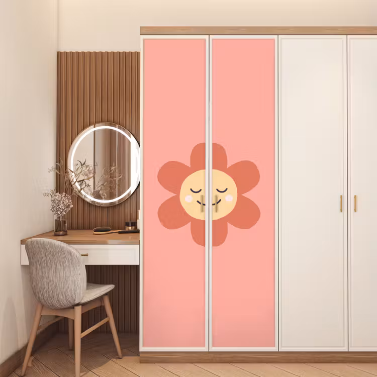 Deursticker - Bloemen - Tekenfilm - Kind - Roze — 5