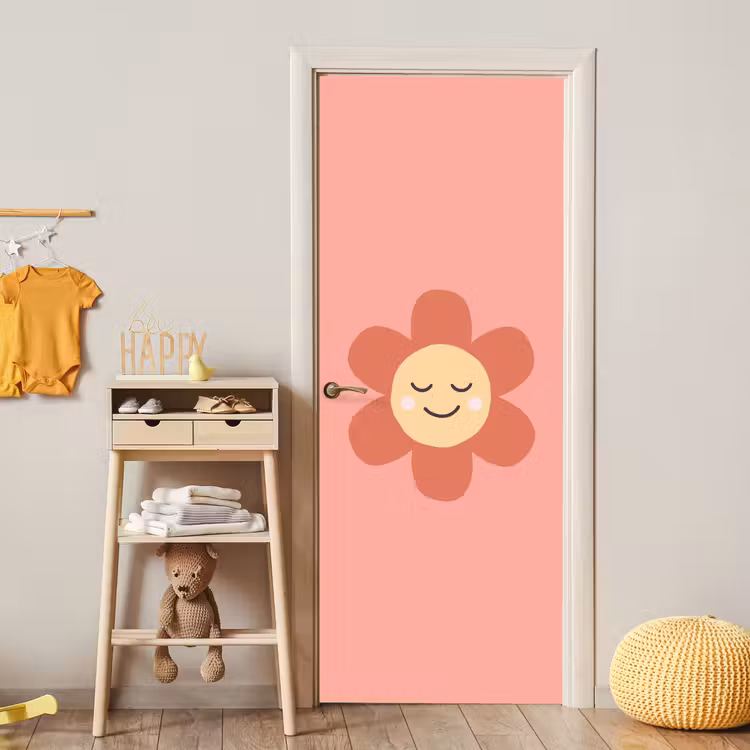 Deursticker - Bloemen - Tekenfilm - Kind - Roze — 6