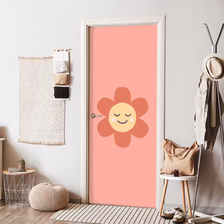 Deursticker - Bloemen - Tekenfilm - Kind - Roze — 8