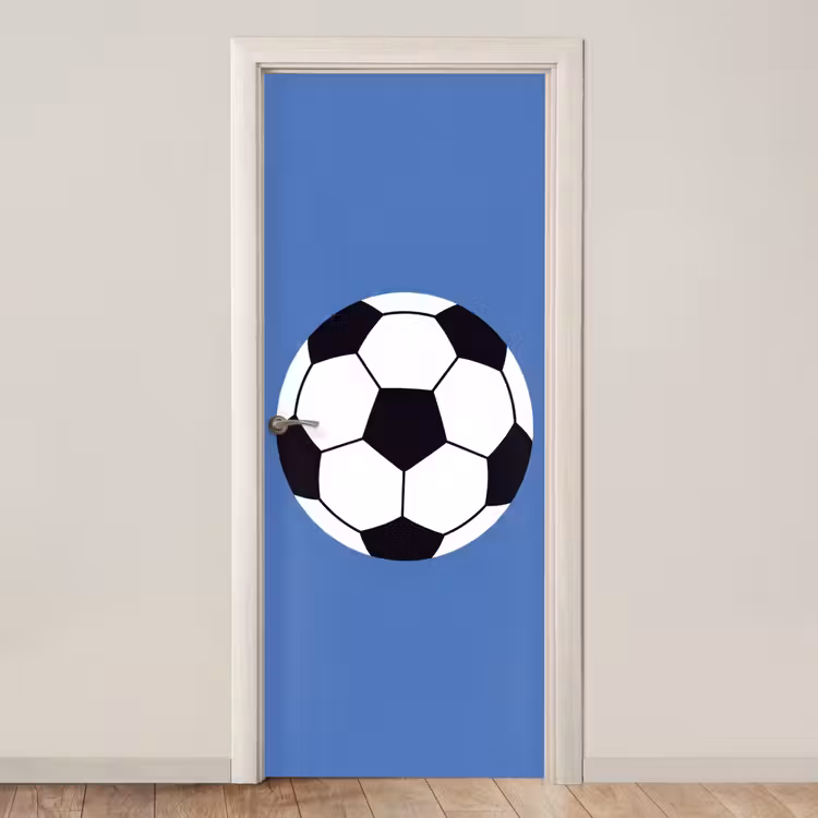 Deursticker - Voetbal - Zwart-wit - Sport - Illustratie - Blauw — 1