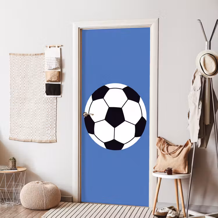 Deursticker - Voetbal - Zwart-wit - Sport - Illustratie - Blauw — 8