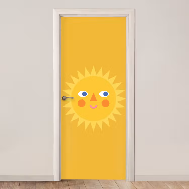 Deursticker - Zon - Gezicht - Zomer - Illustratie - Geel — 1