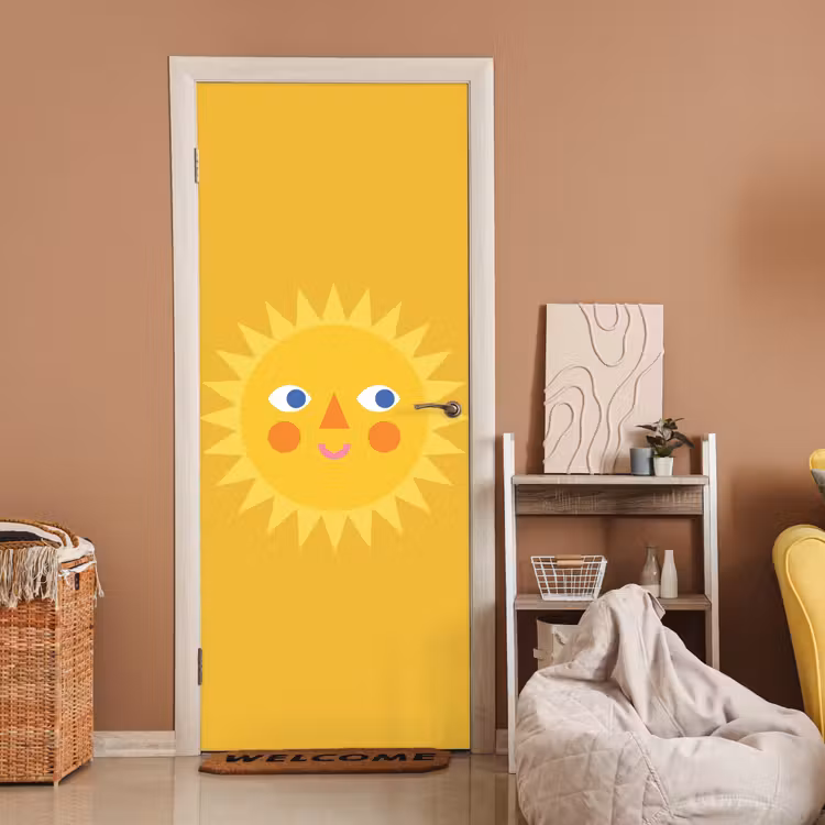 Deursticker - Zon - Gezicht - Zomer - Illustratie - Geel — 2