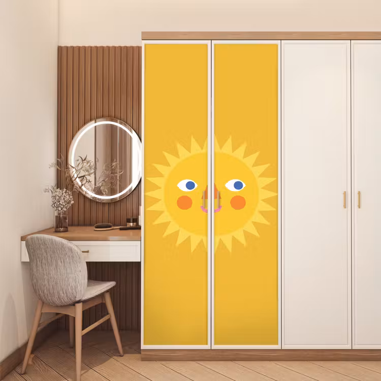 Deursticker - Zon - Gezicht - Zomer - Illustratie - Geel — 5