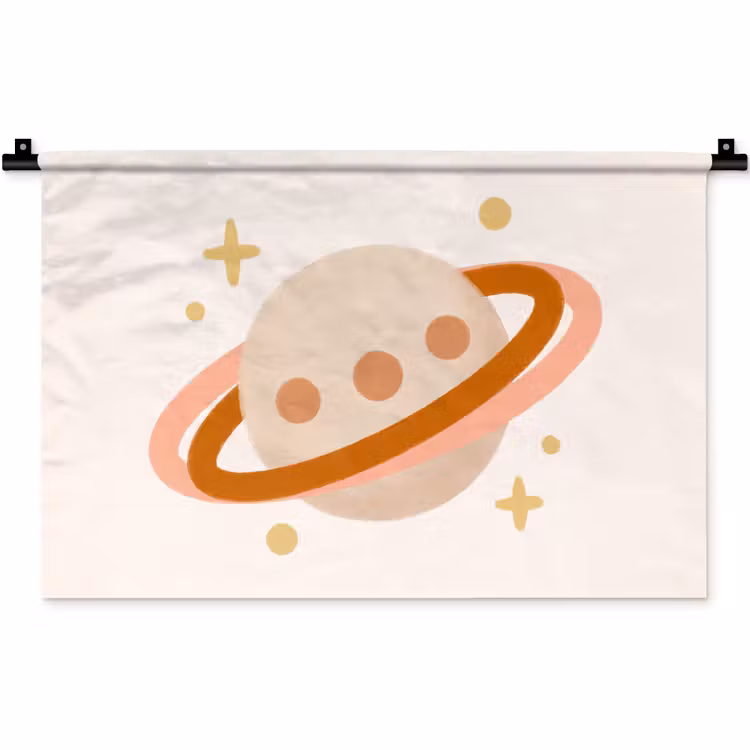 Wandkleed - Planeet - Ringen - Ruimte - Illustratie - Beige — 1