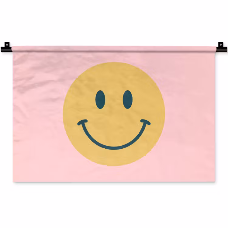 Wandkleed - Smiley - Geel - Roze - Symbool - Minimalistisch — 1